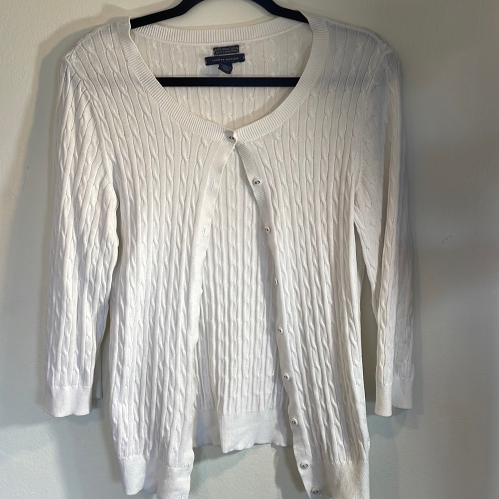 Tommy Hilfiger White Cable Knit Button-Front Cardigan
